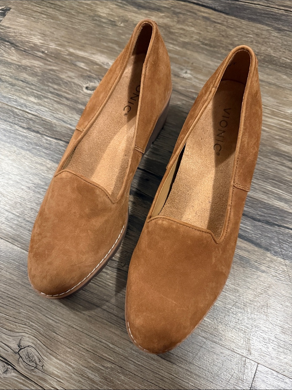 Vionic Willa Wedge Brown Suede Loafers Womens Size 8 Orthotic Comfort Shoes